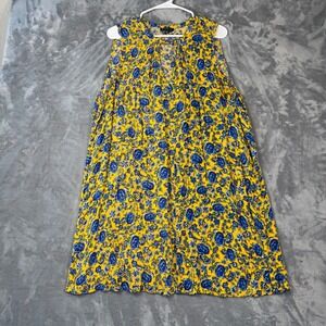& Harmony Womens 2X Yellow Blue Floral Rose Sleeveless Keyhole Shift Dress